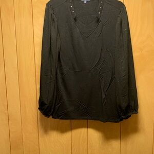 Women’s Democracy Black V Neck Blouse With Long Sheer Sleeves- Large